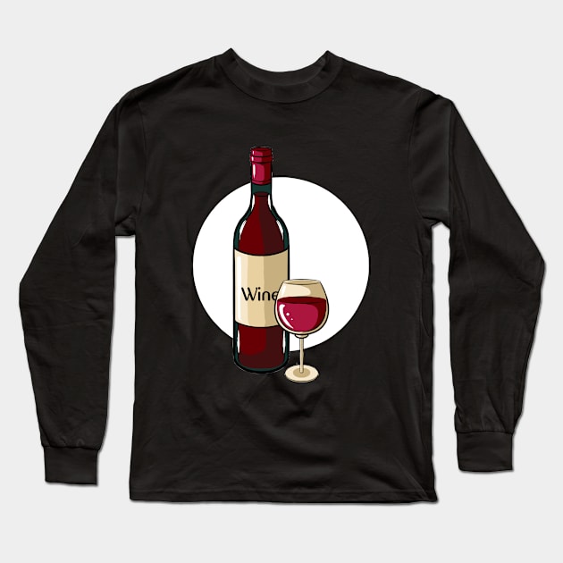 Wine Bottle and Glass Long Sleeve T-Shirt by fromherotozero